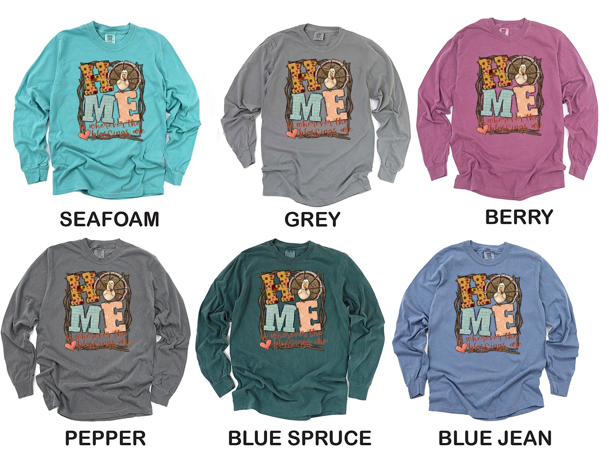 Home Blessings Turkey Long Sleeve T-Shirt, Thanksgiving Shirt, Fall Apparel, Autumn Clothing, Family Gift, Holiday Season, Trendy Long - Image 3