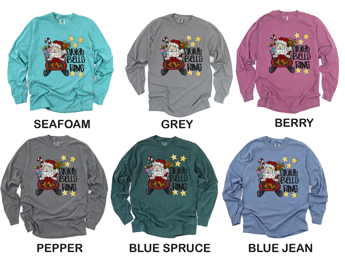 Sleigh Bells Ring Long Sleeve T-Shirt, Santa Sleigh Christmas Shirt, Holiday Season Top, Festive Long Sleeve, Winter Tee, Christmas Gift - Image 3