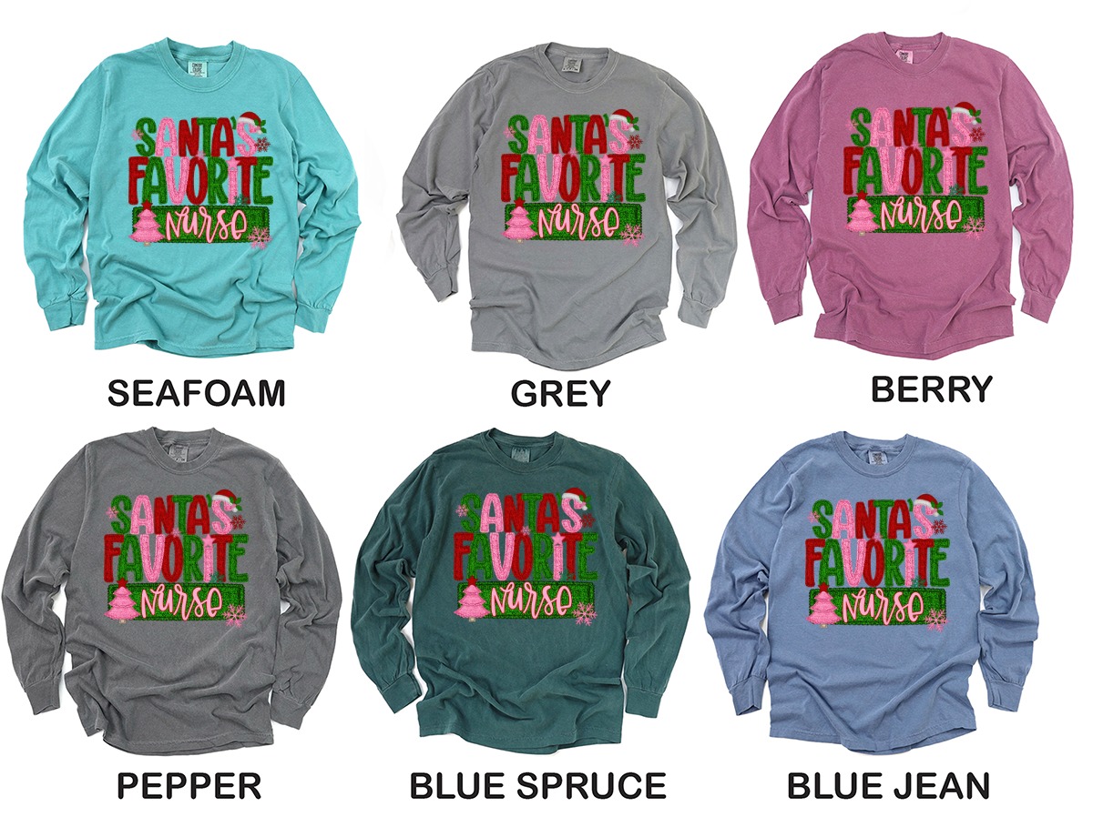 Santa's Favorite Nurse Long Sleeve T-Shirt, Christmas Nurse Tee, Holiday Gift for Nurses, Festive Nurse Shirt, Seasonal Healthcare Apparel - Image 3