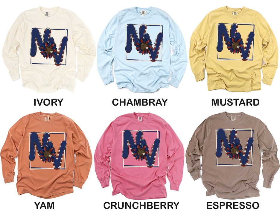 NV Patriotic Sunflower Long Sleeve T-Shirt, USA Pride Tee, American Flag Initial Shirt, Floral Letter Graphic Top, Trendy Fall Apparel - Image 4
