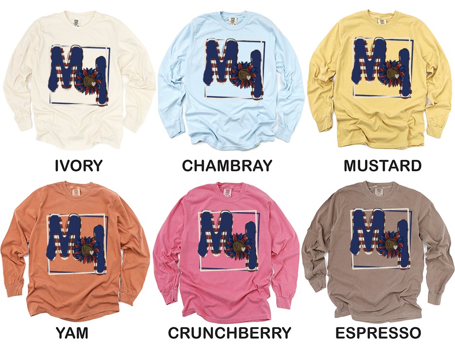 Patriotic Monogram Long Sleeve T-Shirt, American Flag Sunflower Shirt, Independence Day Tee, USA Pride, Custom Initial Shirt - Image 4