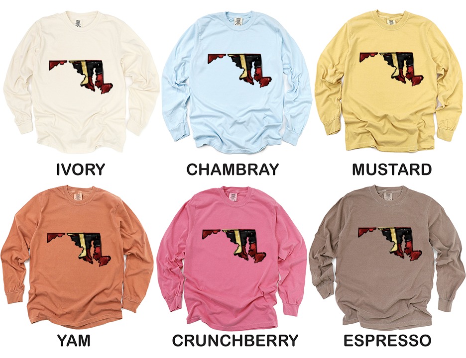Maryland Flag Art Long Sleeve Shirt, Maryland State Pride Apparel, Unique Maryland Graphic Tee, Maryland Outline Shirt, Maryland Love - Image 4