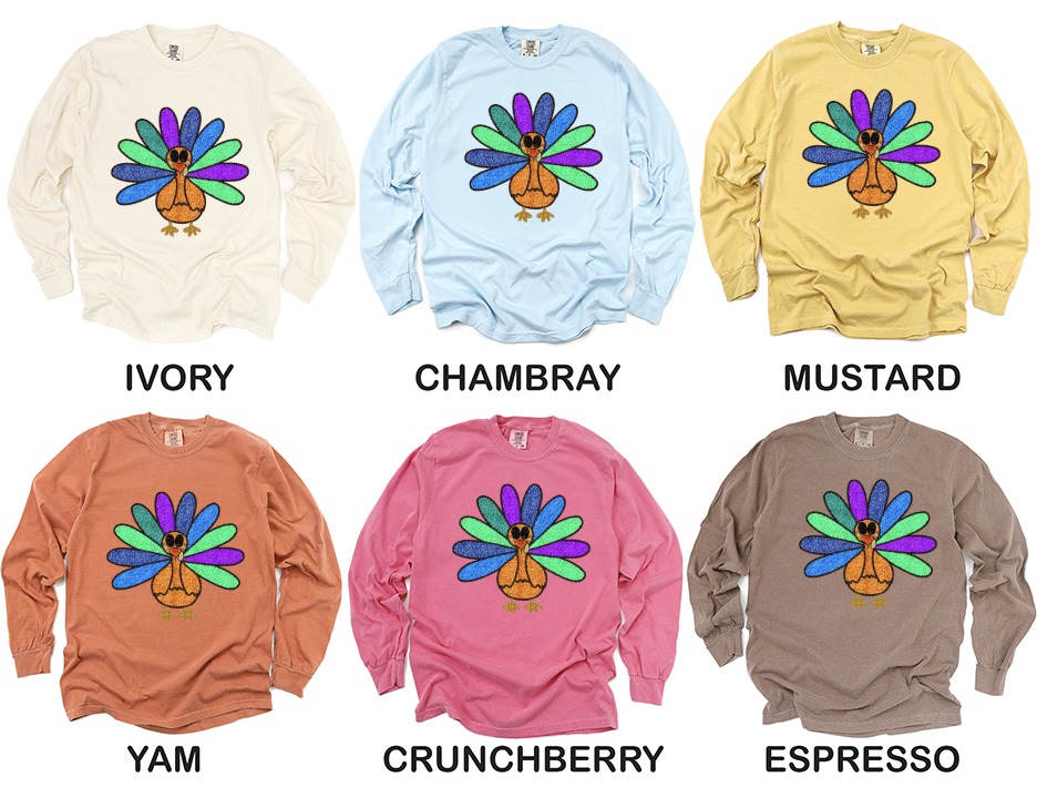 Colorful Turkey Long Sleeve T-Shirt, Thanksgiving Outfit, Funny Turkey Tee, Holiday Gift, Festive Fall Apparel - Image 4