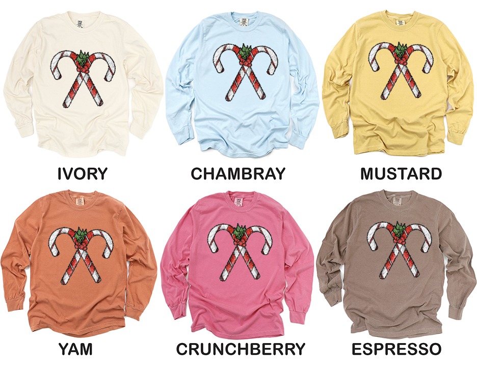 Candy Cane Long Sleeve T-Shirt, Holiday Shirt, Christmas Tee, Festive Outfit, Christmas Gift, Winter Apparel, Celebration Clothes - Image 4