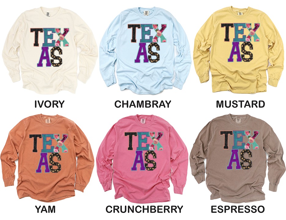 Colorful Texas Letter Long Sleeve T-Shirt, Unique Texas State Shirt, Texas Pride Long Sleeve, Floral Animal Print Texas Tee, Vibrant Texas - Image 4