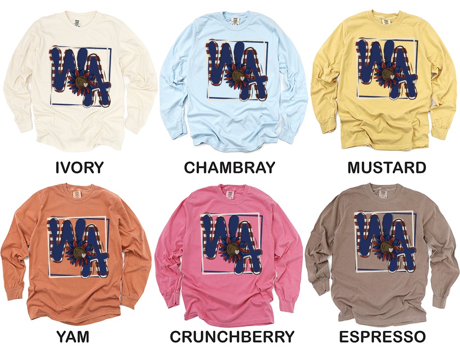 WA Long Sleeve T-Shirt, Retro Style WA Shirt, Vintage Washington Flower Graphic, Washington Love Tee, State Pride Tshirt, WA Floral Top - Image 4