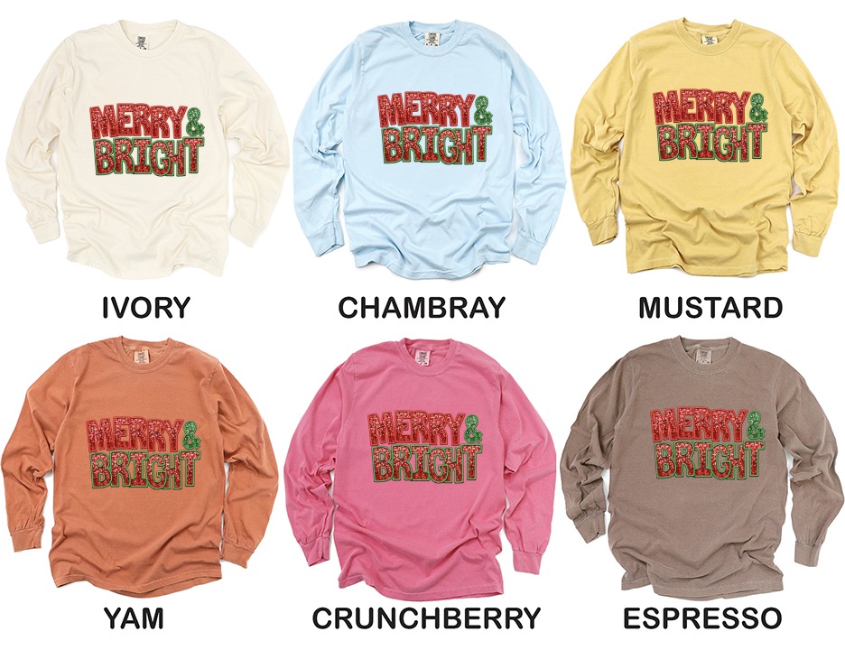 Merry and Bright Long Sleeve T-Shirt, Holiday Season Apparel, Festive Long Sleeve Tee, Christmas Gift Idea, Sparkling Winter Fashion - Image 4