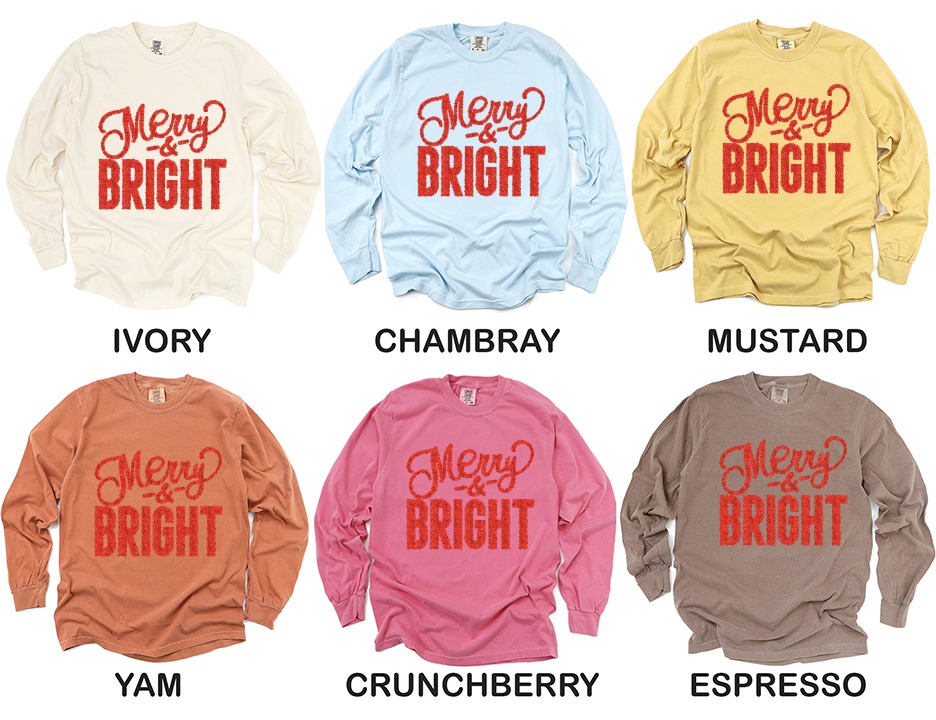 Merry and Bright Long Sleeve T-Shirt, Festive Christmas Shirt, Holiday Season Apparel, Sequin Effect Design, Christmas Gift Idea - Image 4