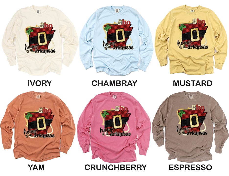 Arkansas Christmas Long Sleeve T-Shirt, Santa Belt State Pride Tee, Home State Holiday Shirt, Ho Ho Home Arkansas Shirt - Image 4