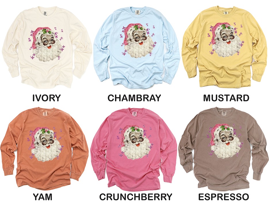 Retro Santa Long Sleeve T-Shirt, Vintage Christmas Tee, Holiday Shirt, Festive Apparel, Santa Claus Design, Sparkly Stars, Xmas Gift Idea - Image 4