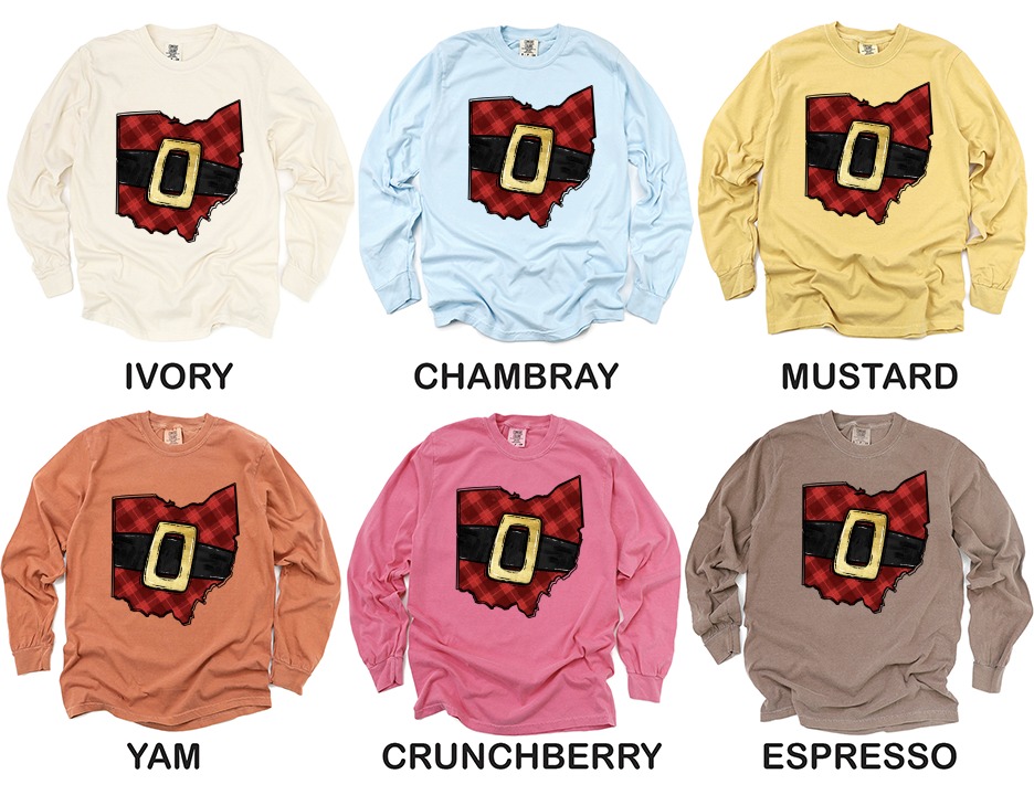 Ohio Santa Belt Long Sleeve T-Shirt, Plaid Christmas Shirt, Holiday Gift, State Pride Apparel, Festive Winter Top - Image 4