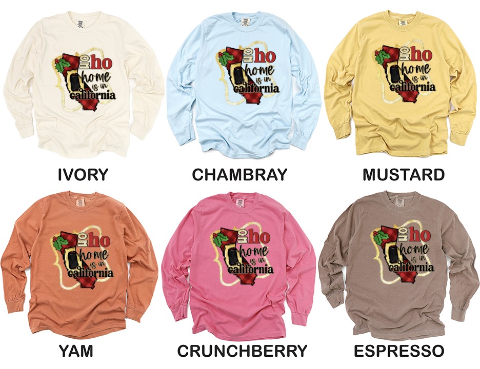 California Christmas Long Sleeve T-Shirt, Home State Holiday Tee, Ho Ho Home, California Gift, State Pride, Holiday Apparel, Winter Shirt - Image 4