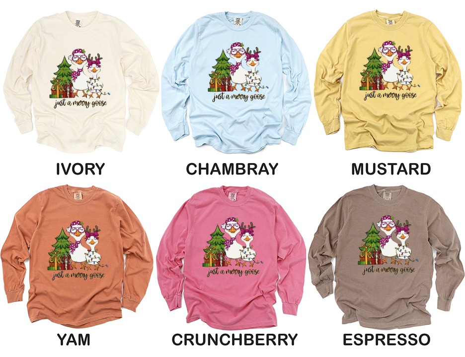 Just a Merry Goose Long Sleeve T-Shirt, Christmas Goose Shirt, Holiday Season Tee, Cute Goose, Animal Long Sleeve Shirt - Image 4