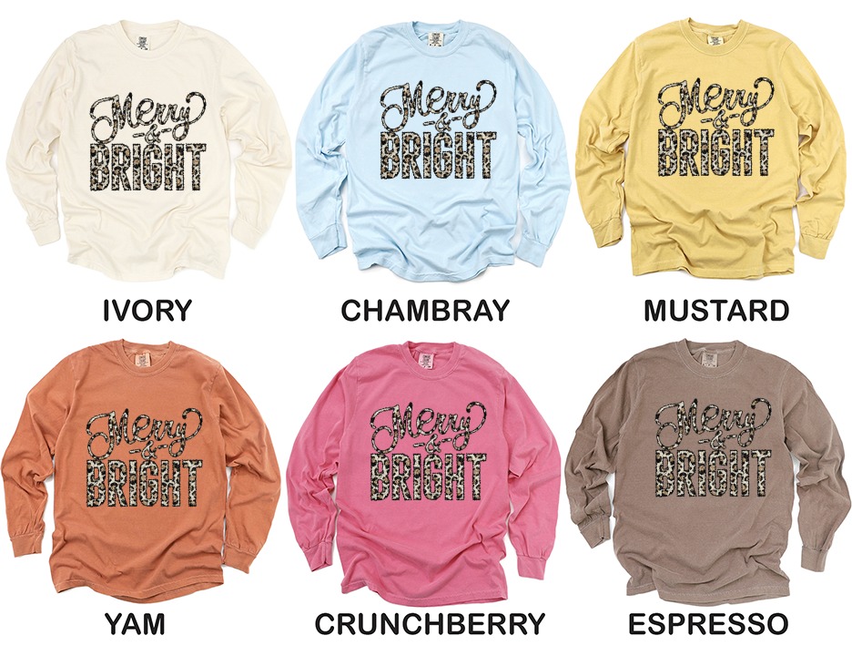 Merry and Bright Leopard Print Long Sleeve T-Shirt, Holiday Long Sleeve T-Shirt, Christmas Long Sleeve T-Shirt, Gift For Her, Cozy Winter - Image 4