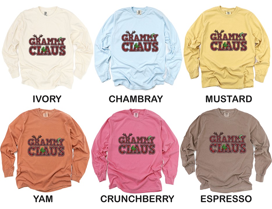 Grammy Claus Long Sleeve T-Shirt, Christmas Grandma Shirt, Holiday Gift Idea, Festive Plaid Design, Reindeer Antlers, Cute Xmas Tee - Image 4