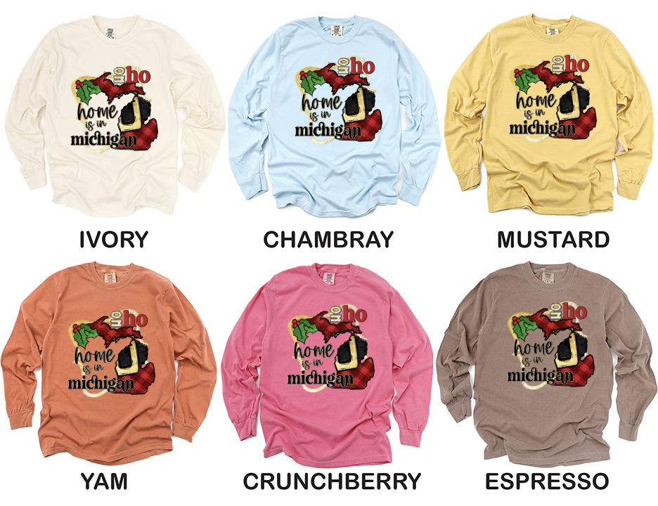 Home is in Michigan Long Sleeve T-Shirt, Christmas Michigan, Holiday Michigan, Michigan Souvenir, Michigan Lover, Michigan Home State - Image 4
