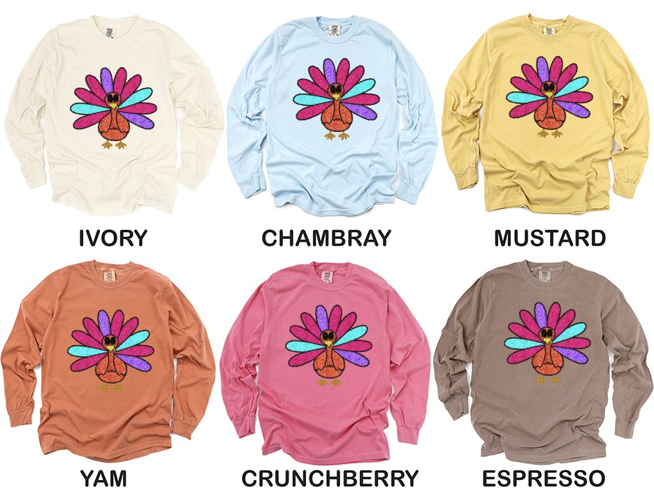 Thanksgiving Turkey Long Sleeve T-Shirt, Colorful Autumn Tee, Fall Outfit, Holiday Apparel, Cute Bird Design, Festive Season Shirt - Image 4