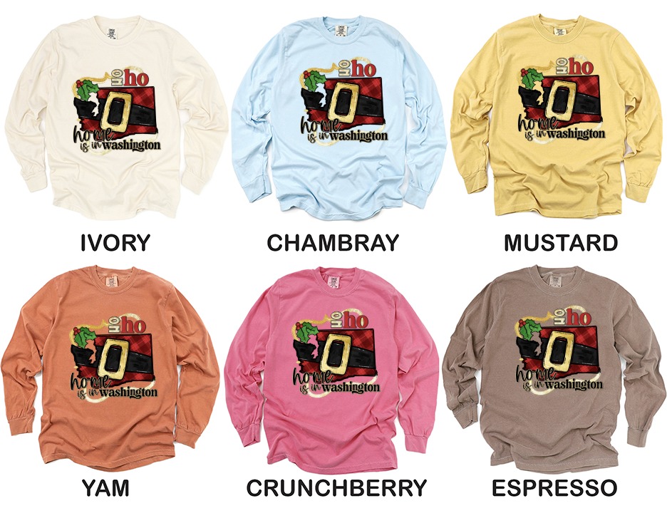 Home is in Washington Long Sleeve T-Shirt, WA Christmas Shirt, Washington State Santa Belt Gift, Holiday Outfit, Xmas Apparel - Image 4