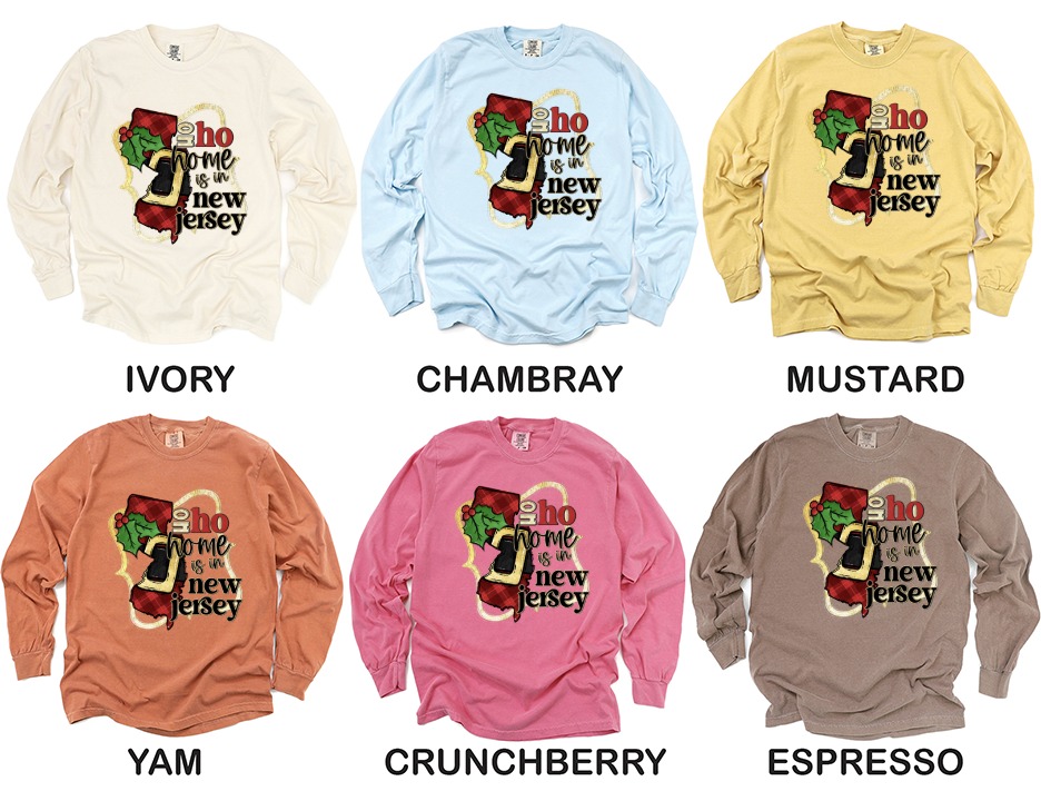 Home is in New Jersey, Holiday Season Long Sleeve T-Shirt, Christmas Theme, State Pride Apparel, New Jersey Lover Tee - Image 4