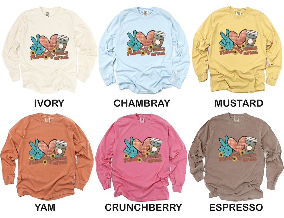 Peace Love Pumpkin Spice, Fall Long Sleeve T-Shirt, Autumn Long Sleeve Shirt, Coffee, Sunflowers, Trendy Shirt, Thanksgiving Outfit - Image 4