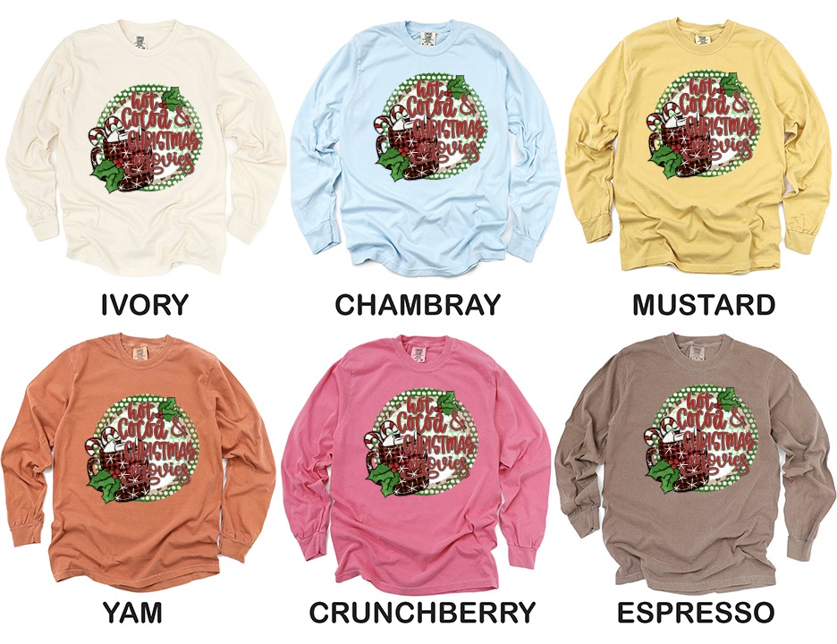 Hot Cocoa and Christmas Movies Long Sleeve T-Shirt, Holiday Tee, Winter Shirt, Festive Apparel, Christmas Gift Idea, Cozy Long Sleeve - Image 4