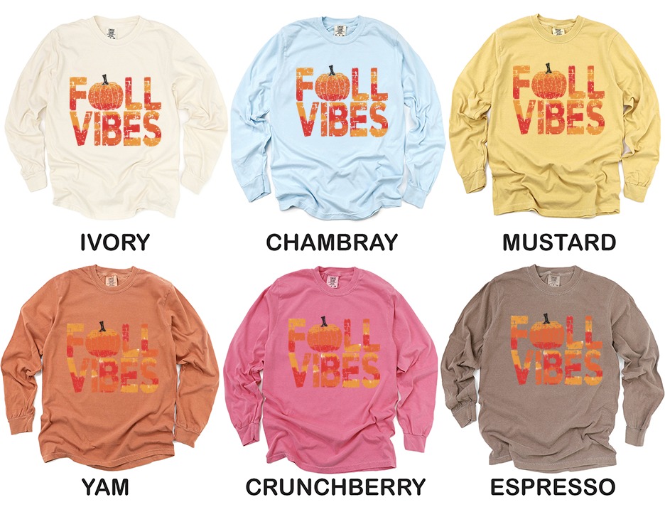 Fall Vibes Long Sleeve T-Shirt, Pumpkin Shirt, Autumn Apparel, Thanksgiving Tee, Cozy Fall Outfit, Trendy Fall Shirt - Image 4