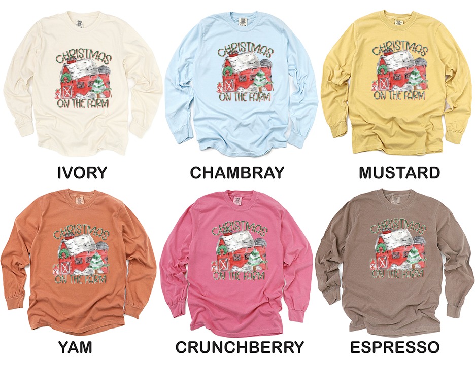 Christmas on the Farm Long Sleeve T-Shirt, Holiday Barn Tee, Festive Farmhouse Shirt, Winter Countryside Gift, Christmas Barn Design - Image 4