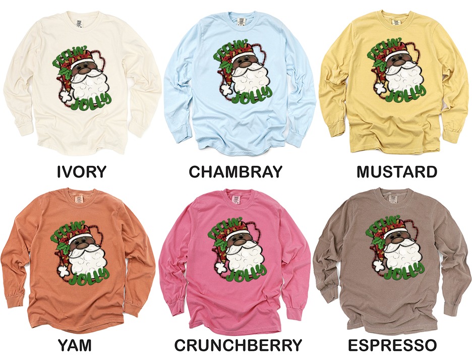 Feelin' Jolly Santa Long Sleeve T-Shirt, African American Santa, Leopard Print Hat, Holiday Shirt, Christmas Gift Idea, Festive Apparel - Image 4
