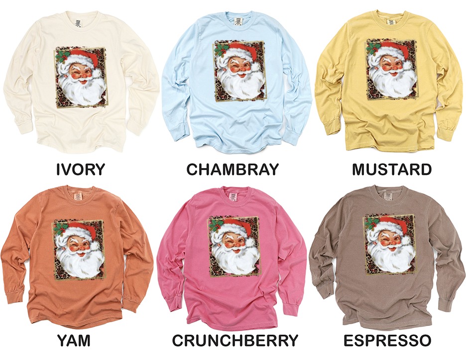 Winking Santa Long Sleeve T-Shirt, Retro Santa Shirt, Christmas Long Sleeve T Shirt, Leopard Print Holiday Apparel, Festive Winter Top - Image 4