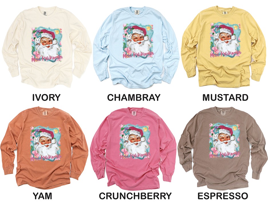 Mele Kalikimaka Long Sleeve T-Shirt, Hawaiian Santa Shirt, Tropical Christmas Gift, Winking Santa Tee, Holiday Long Sleeve Tee - Image 4