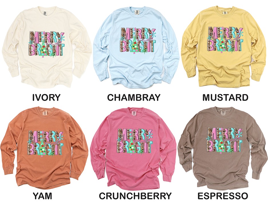 Merry and Bright Long Sleeve T-Shirt, Leopard Christmas Tee, Holiday Shirt, Christmas Tree Shirt, Festive Long Sleeve Gift - Image 4