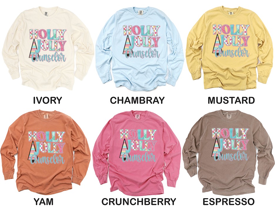 Holly Jolly Counselor Long Sleeve T-Shirt, Christmas Gift, Teacher Gift, Holiday T-Shirt, School Counselor Shirt, Festive Gift - Image 4