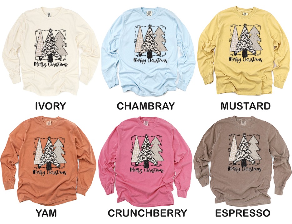 Merry Christmas Trees Long Sleeve T-Shirt, Holiday Shirt, Cute Winter Shirt, Christmas Gift, Xmas Outfit, Festive Season, Trees Apparel - Image 4