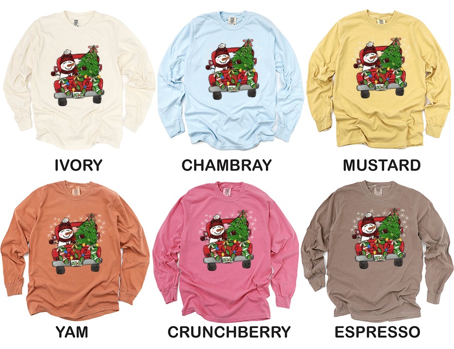 Cute Christmas Truck Long Sleeve T-Shirt, Snowman Tee, Holiday Season Apparel, December 25th Shirt, Festive Winter Clothes - Image 4