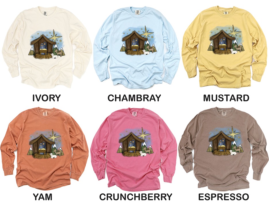 Nativity Scene Long Sleeve T-Shirt, Christmas Story Shirt, Manger Scene Tee, Holiday Long Sleeve Shirt, Religious Tee, Christian Gift - Image 4
