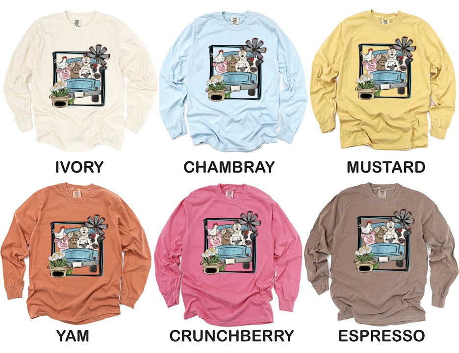 Farm Animals Truck Long Sleeve T-Shirt, Cute Farmhouse Shirt, Country Living Tee, Animal Lover Gift, Farm Truck Shirt, Unique Design - Image 4
