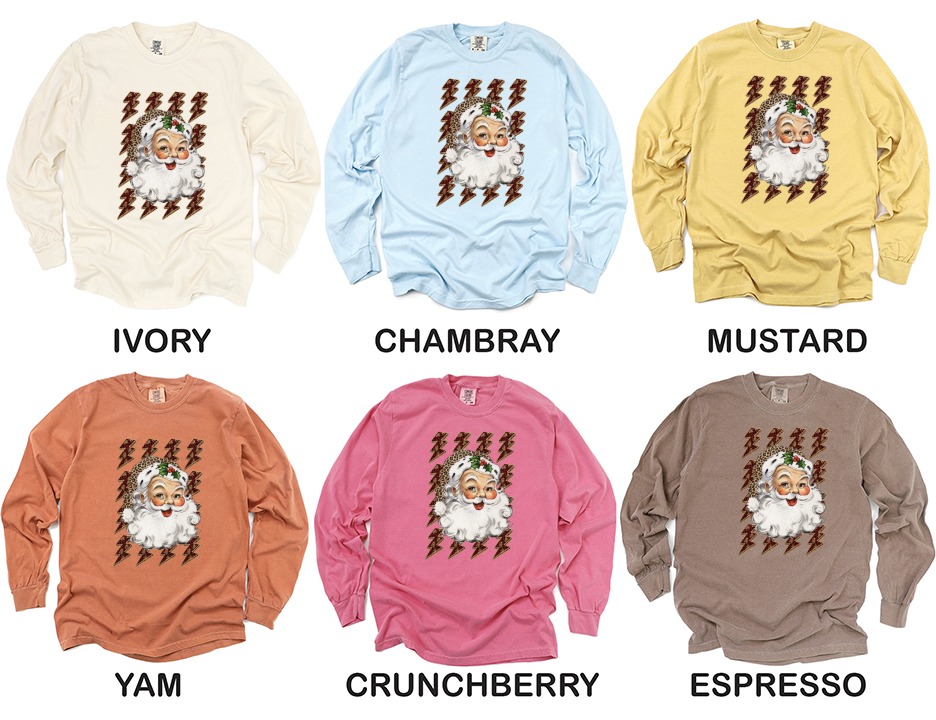 Leopard Santa Long Sleeve T-Shirt, Christmas Lightning Bolt Tee, Unique Santa Design, Holiday Apparel, Trendy Long Sleeve Shirt - Image 4