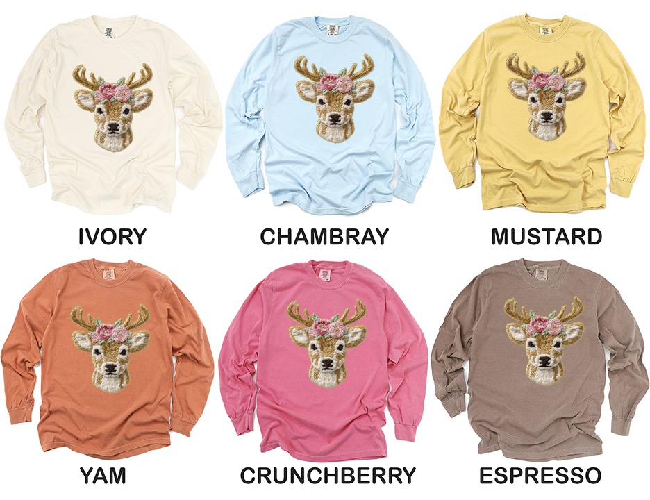 Floral Deer Long Sleeve T-Shirt, Cute Animal Tee, Flower Crown Shirt, Whimsical Style, Nature Lover Gift, Trendy Long Sleeve Tee - Image 4