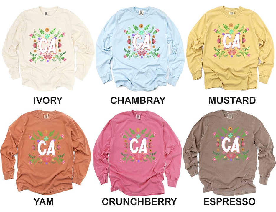 CA Floral Long Sleeve T-Shirt, California State Flowers Shirt, Cali Pride Tee, West Coast Gift, Botanical Illustration, Flower Art Top - Image 4