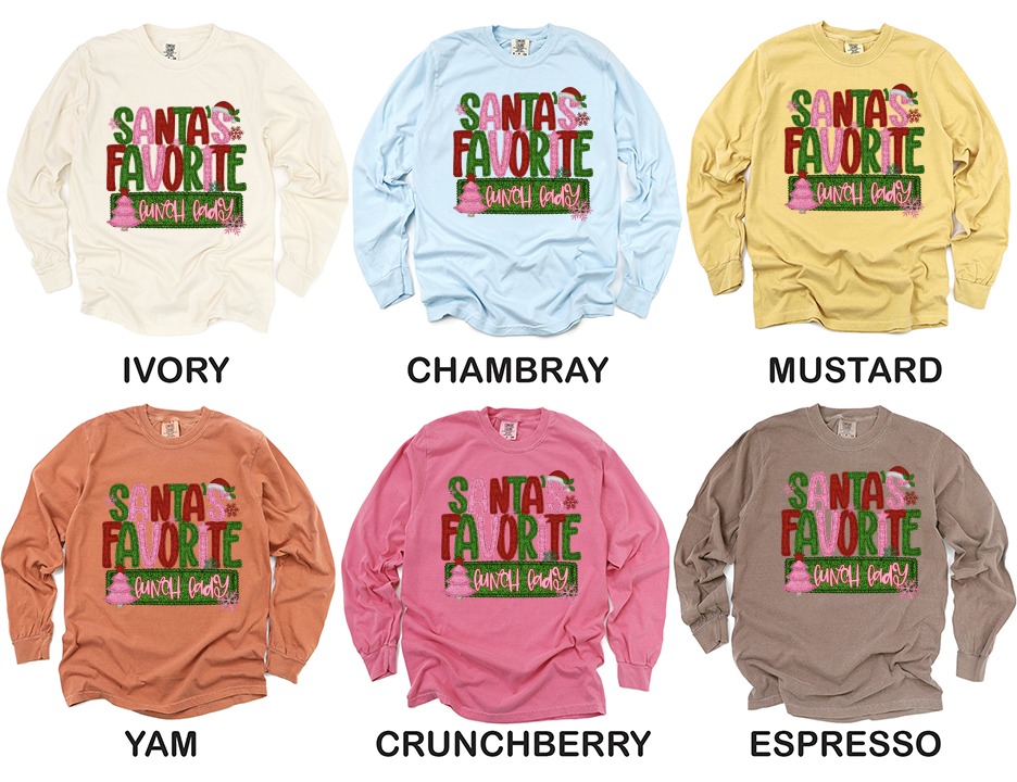 Santa's Favorite Lunch Lady Long Sleeve T-Shirt, Christmas Tee, Holiday Gift, Festive Apparel, Seasonal Shirt, Xmas Present, Winter Clothing - Image 4