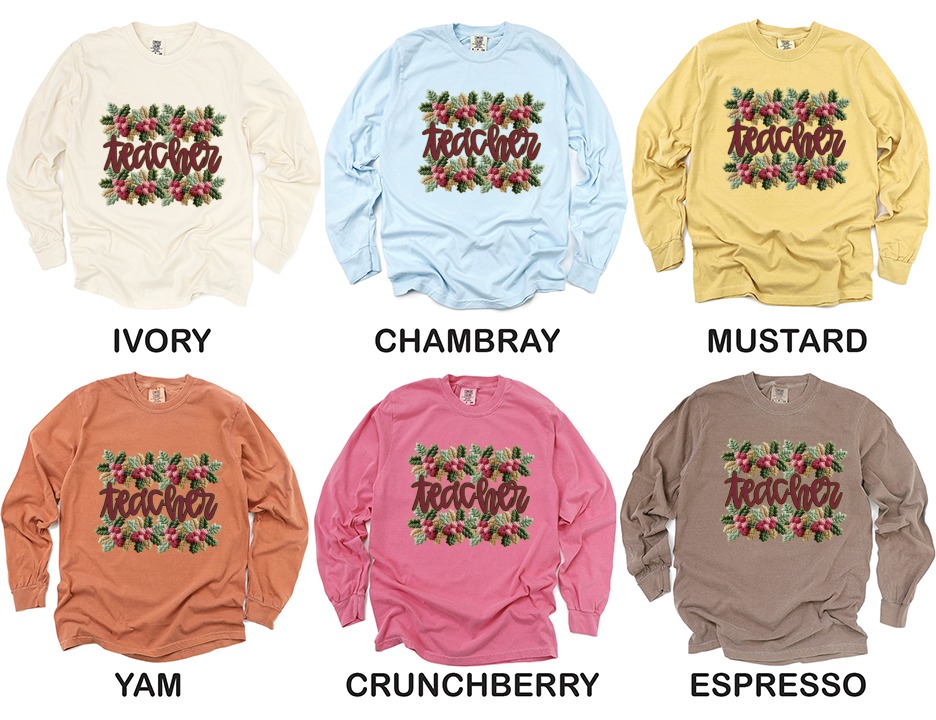 Teacher Floral Long Sleeve T-Shirt, Teacher Appreciation Gift, Teacher's Day Present, School Teacher Long Sleeve Tee - Image 4