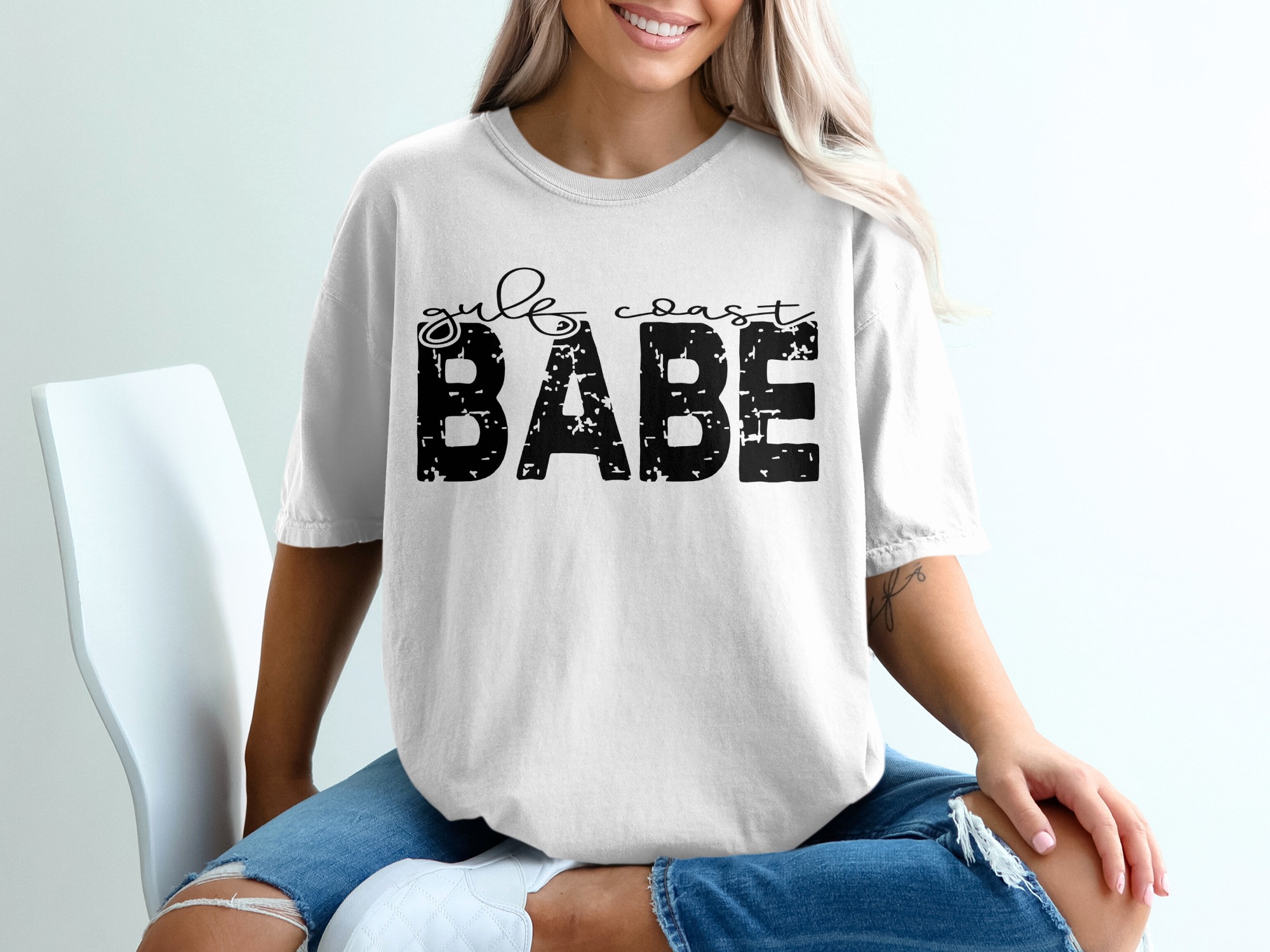 Gulf Coast Babe T Shirt, Coastal T Shirt, Beach Babe Tee, Distressed Tee, Vacation Shirt, Southern Girl Tee, Gift for Her, Trendy Shirt