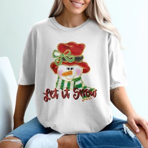 Snowman Christmas T-Shirt, Holiday Season, Festive, Let It Snow, Winter Apparel, Cute Graphic, Women's Top, Gift Idea