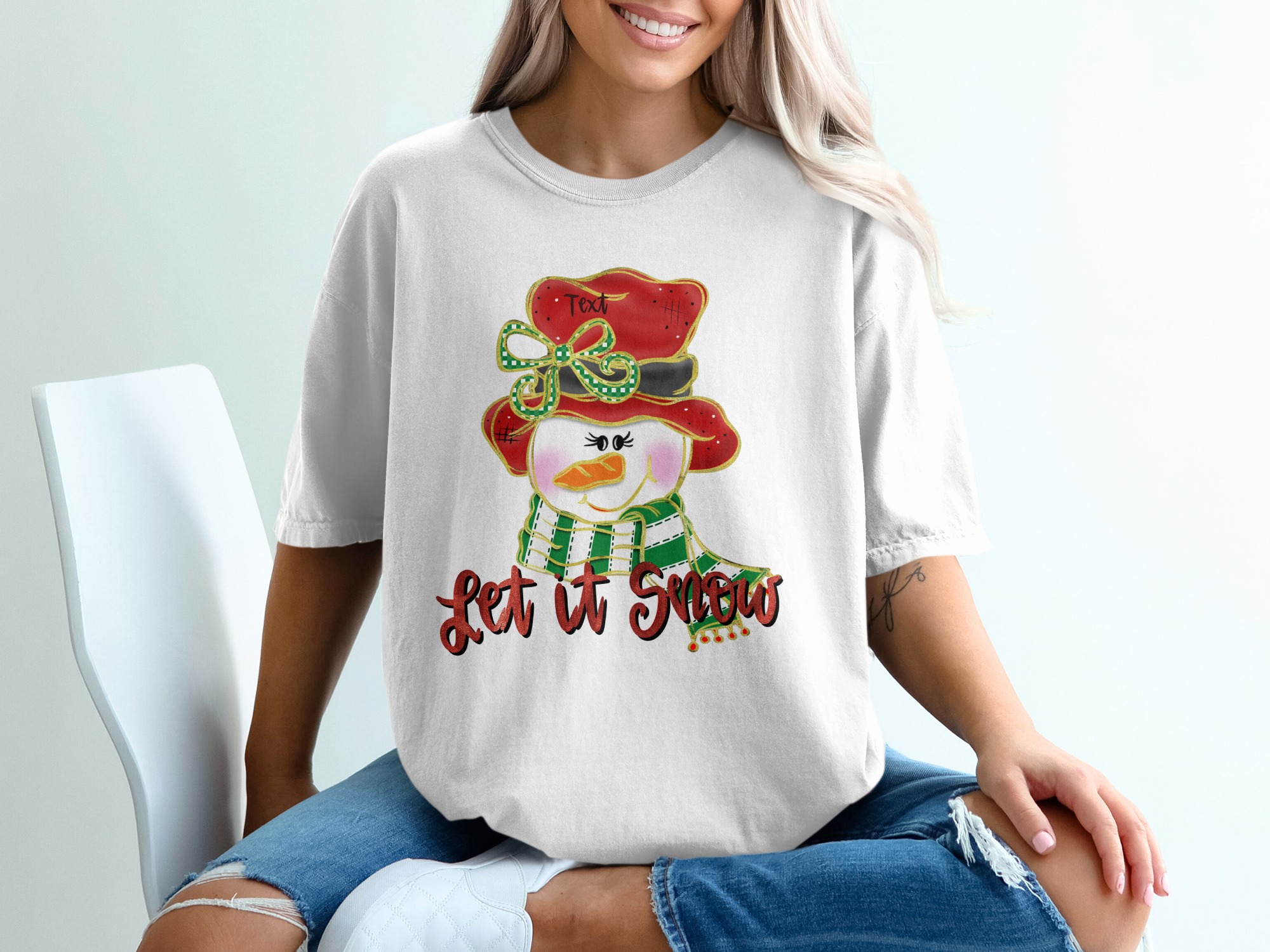 Snowman Christmas T-Shirt, Holiday Season, Festive, Let It Snow, Winter Apparel, Cute Graphic, Women's Top, Gift Idea