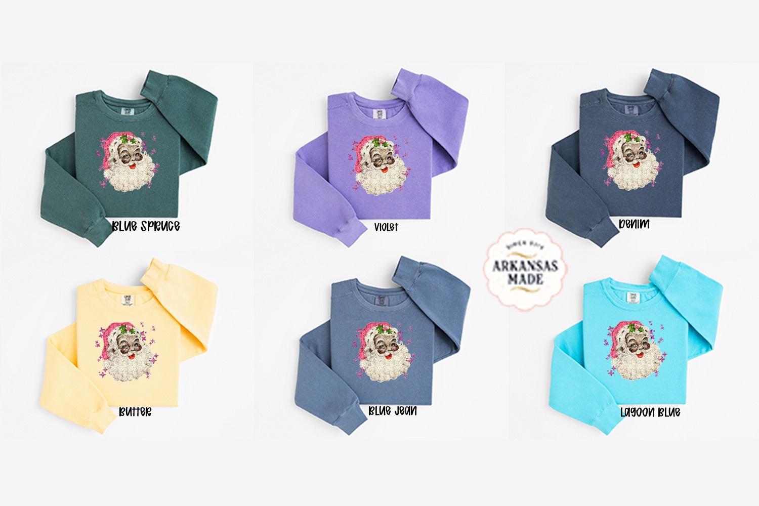 Pink Santa Sweatshirt, Vintage Santa Tee, Christmas Sweatshirt, Holiday Gift, Glitter Stars, Xmas Shirt, Cute Festive Sweatshirt - Image 3