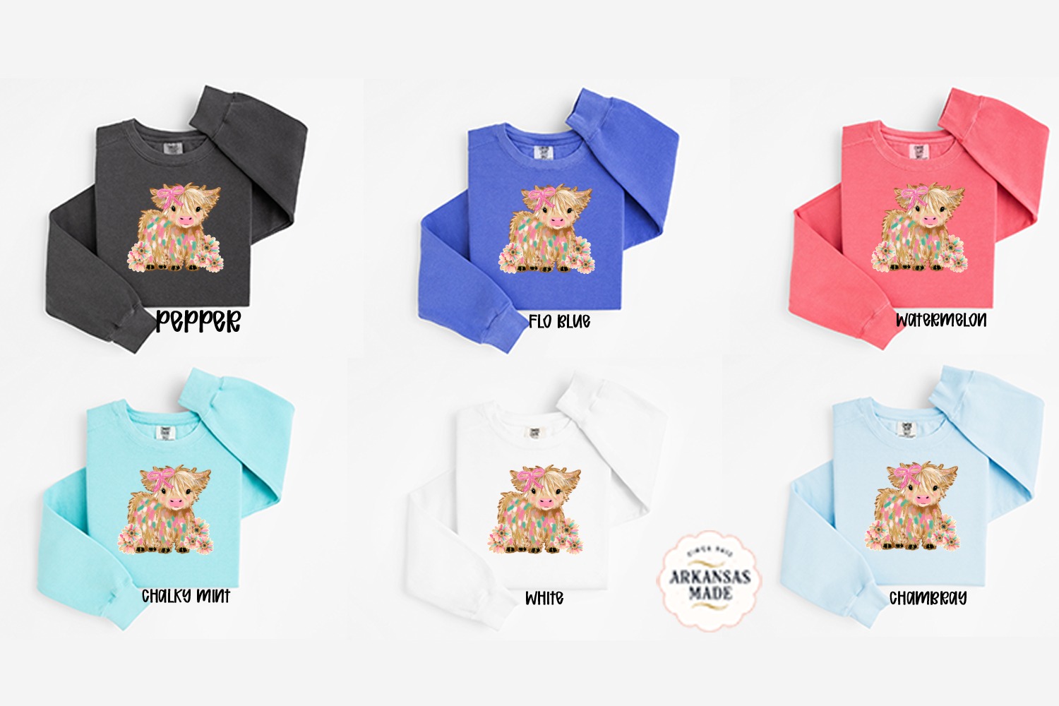 Highland Cow Sweatshirt, Cute Cow Sweatshirt, Cow with Bow, Flower Sweatshirt, Farm Animal Sweatshirt, Unique Sweatshirt, Gift for Cow Lover - Image 4
