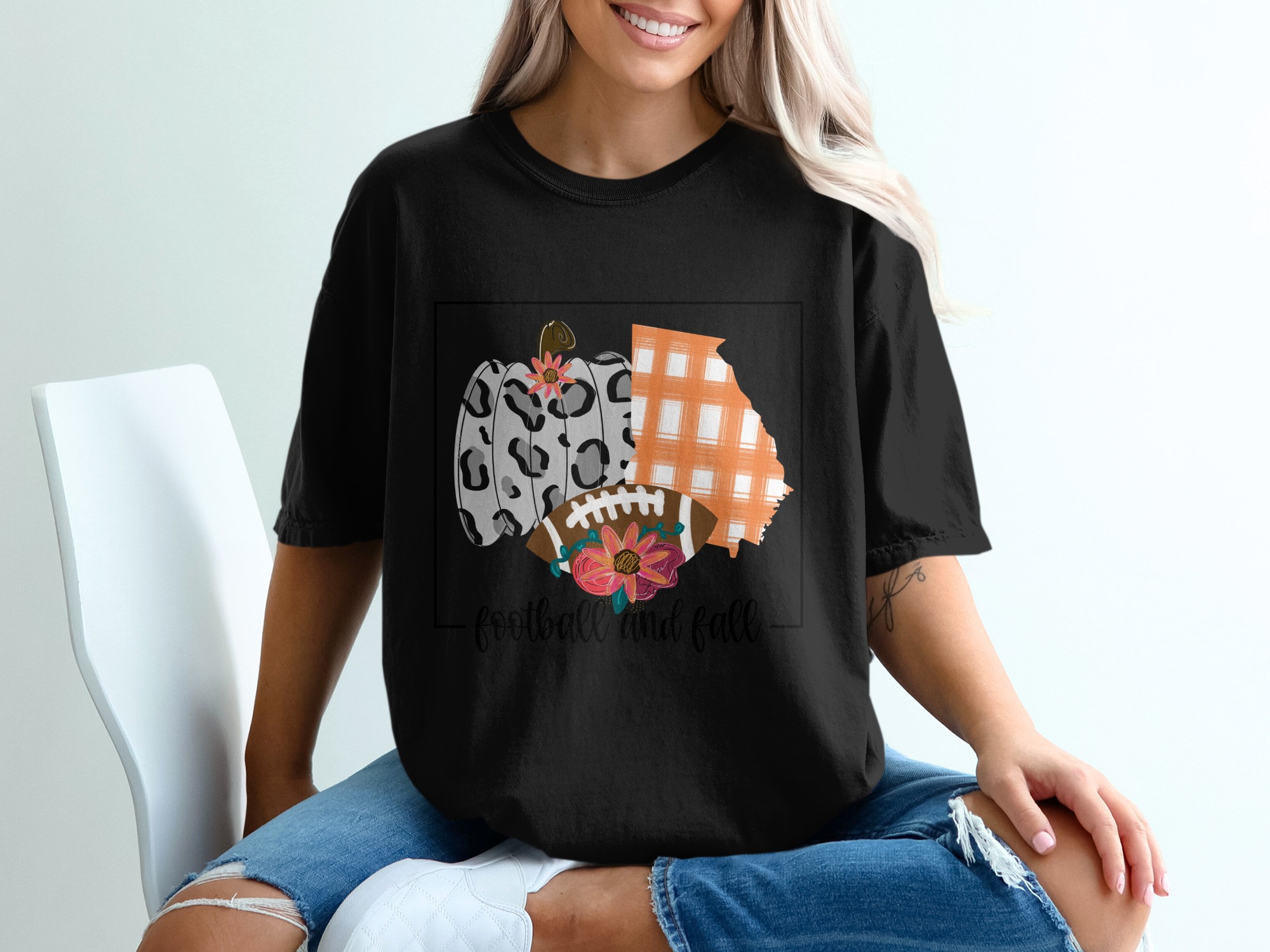 Football and Fall T-Shirt, Leopard Pumpkin Tee, Autumn Game Day Shirt, Southern State Pride, Floral Football Shirt, Trendy Fall T Shirt - Image 2