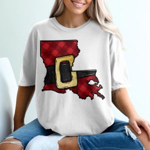 Louisiana Christmas Shirt, Plaid State Tee, Santa Belt Holiday Gift, Festive Louisiana Apparel, Holiday T-Shirt, Louisiana Gift