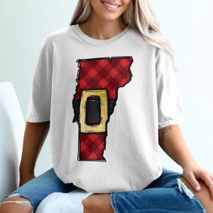 Vermont State T-Shirt, Plaid Christmas Design, Santa Belt Graphic, Holiday Tee, State Pride Apparel, Gift Idea
