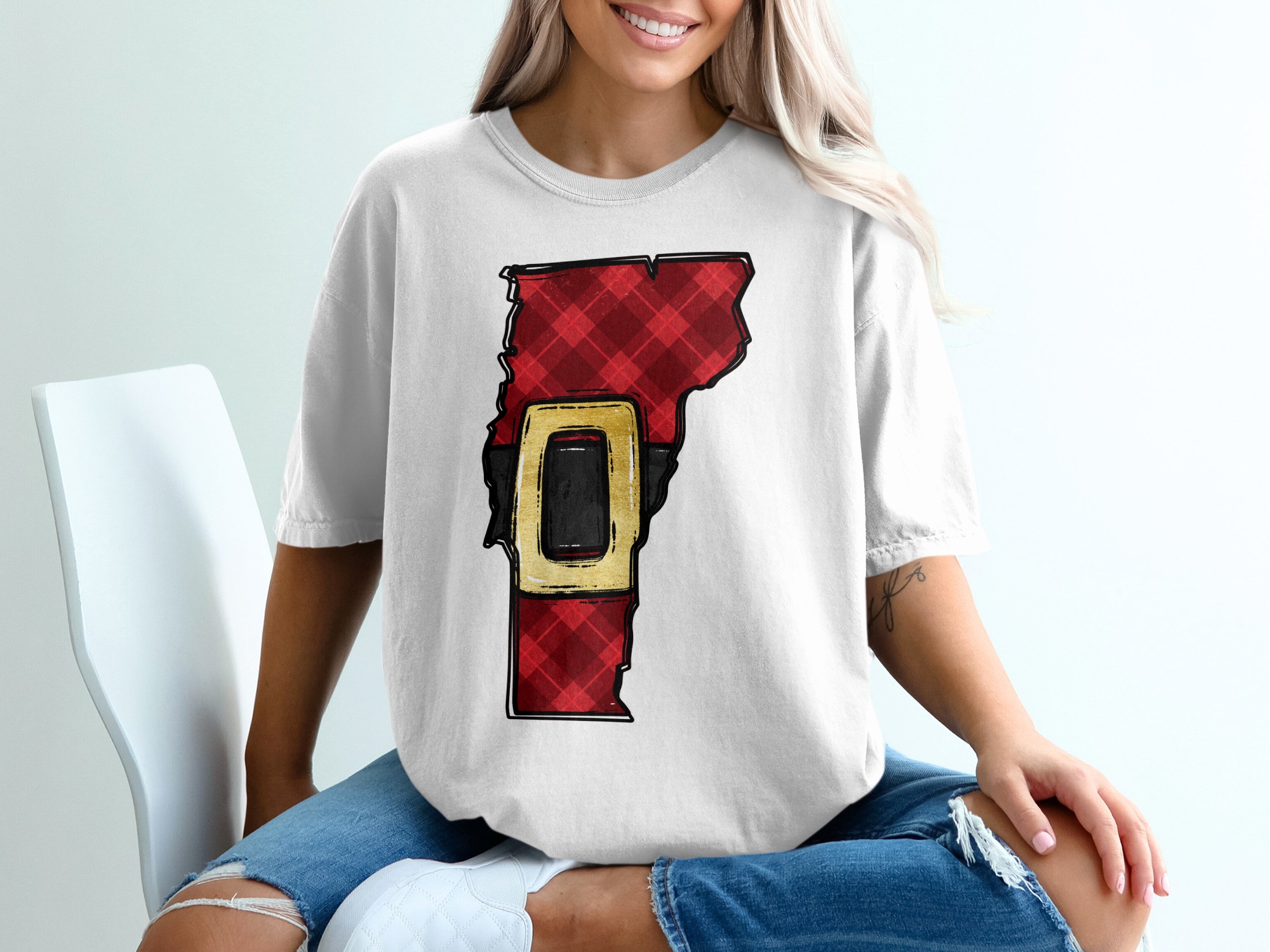 Vermont State T-Shirt, Plaid Christmas Design, Santa Belt Graphic, Holiday Tee, State Pride Apparel, Gift Idea